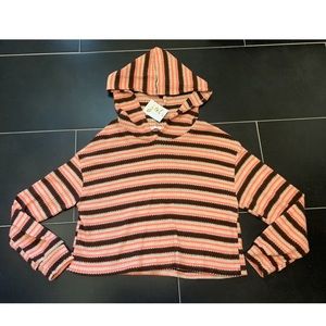 NWT Lush striped hoodie crop top sweater